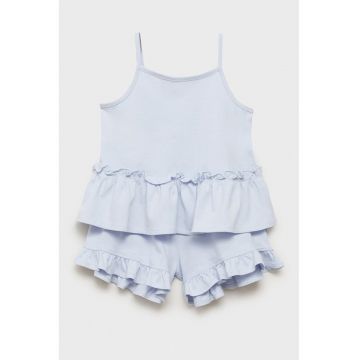 Salopeta scurta de pijama cu volane - Albastru deschis