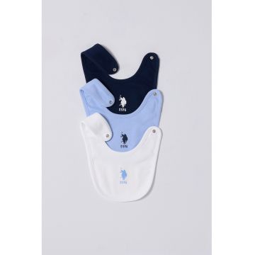 Set de bavete din bumbac cu logo - 3 Piese - Albastru pastel/Alb murdar/Bleumarin