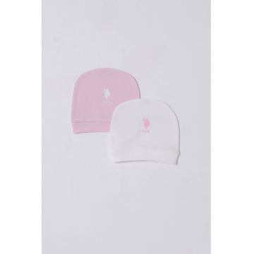 Set de caciuli de bumbac cu logo - 2 piese - Roz pastel/Alb optic