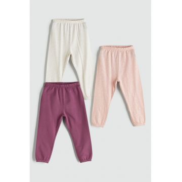 Set de pantaloni de pijama cu model uni - 3 piese - Alb/Violet/Roz