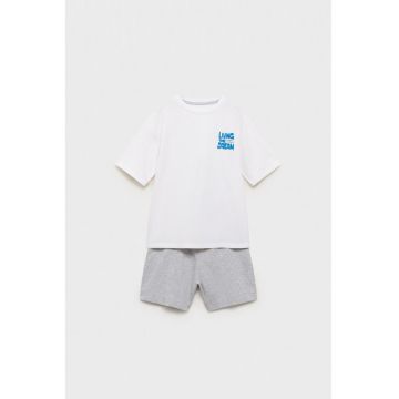 Set de pijama din bumbac cu imprimeu grafic - Albastru royal/Alb murdar