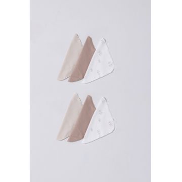 Set de prosoape mici - 6 piese - Maro taupe deschis/Alb optic/Maro inchis