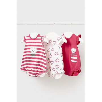 Set de salopete scurte de pijama - 3 perechi - Alb/Roz zmeuriu