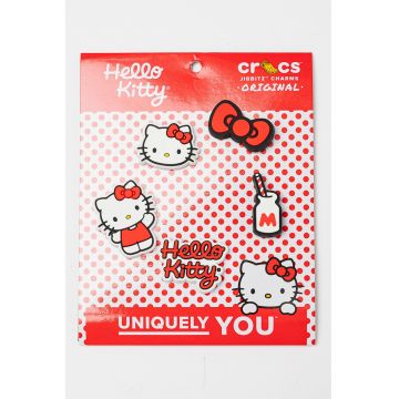 Set de talismane cu tematica Hello Kitty - pentru saboti Jibbitz - 5 piese - Rosu/Alb