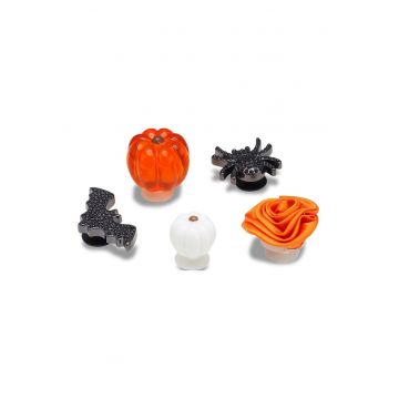 Set de talismane jibbitz pentru saboti - 5 piese - Alb/Negru/Portocaliu