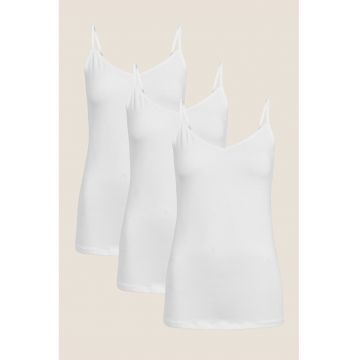 Set de top-uri cu decolteu in V - 3 piese - Alb