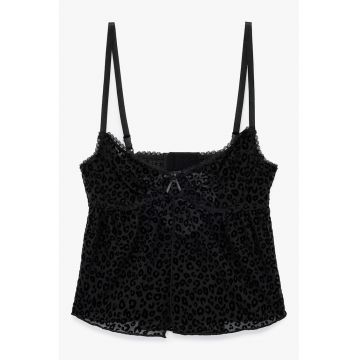 Top de pijama cu animal print si detaliu funda - Negru