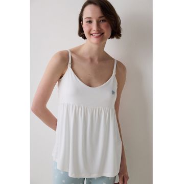 Top de pijama cu decolteu rotund pentru gravide - Alb