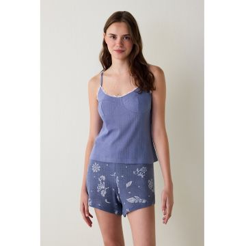Top de pijama din bumbac - Albastru prafuit