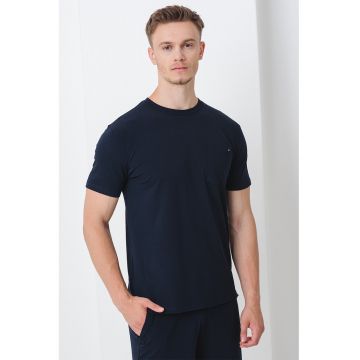 Tricou de casa din amestec de modal cu decolteu la baza gatului - Albastru ultramarin