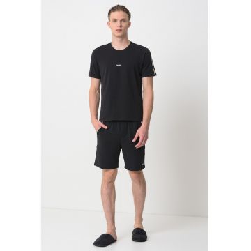 Tricou de pijama cu dungi contrastante pe umar Unique - Negru