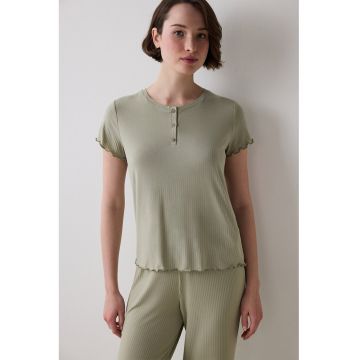 Tricou de pijama cu terminatii valurite - Verde pal
