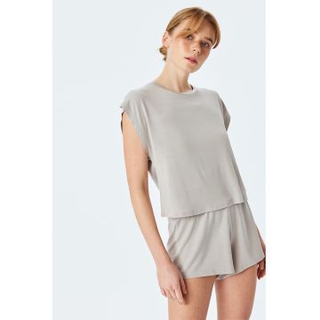 Tricou de pijama lejer din amestec de modal cu model uni - Gri deschis