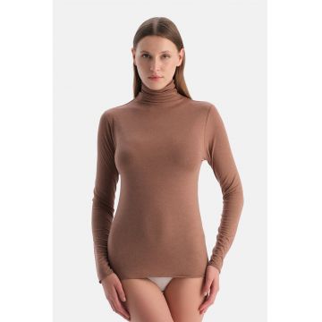 Bluza de pijama din amestec de modal cu guler inalt - Maro scortisoara