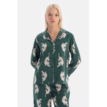 Bluza lejera de pijama cu imprimeu si nasturi - Verde/Alb fildes