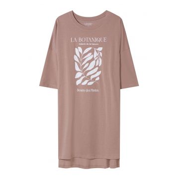 Camasa de noapte dama cu imprimeu cu crengute cu frunze si text - Danna