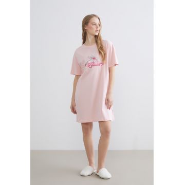 Camasa de noapte lejera din bumbac - Roz deschis