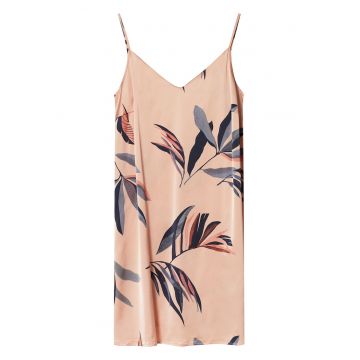 Camasa de noapte -  roz murdar - imprimeu floral - fara maneci - 2 bretele - poliester