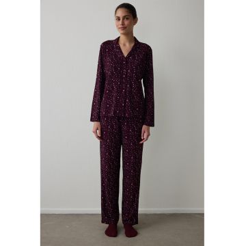 Camasa de pijama cu animal print - Violet aubergine