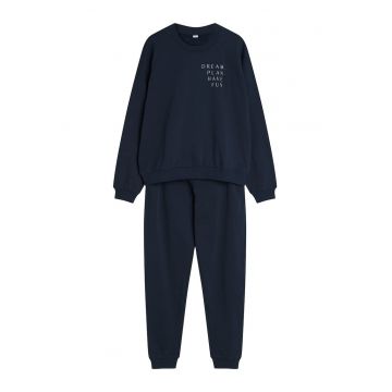 Compleu dama -  bleumarin - bumbac - set bluza si pantalon - Text