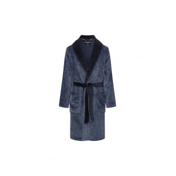 Halat de baie barbati -  Nantes - albastru - poliester - maneca lunga - 2 buzunare