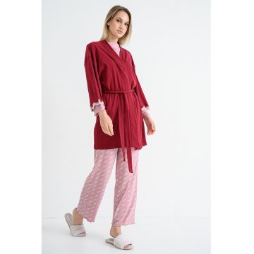 Halat de baie cu cordon - Visiniu