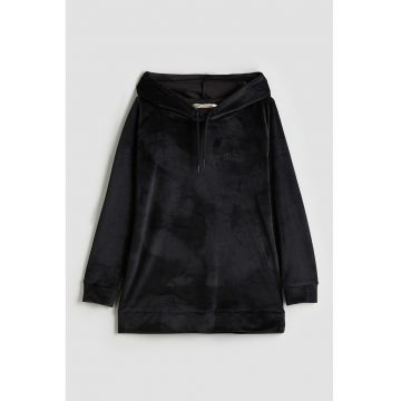 Hanorac de casa din catifea cu maneci raglan - Negru