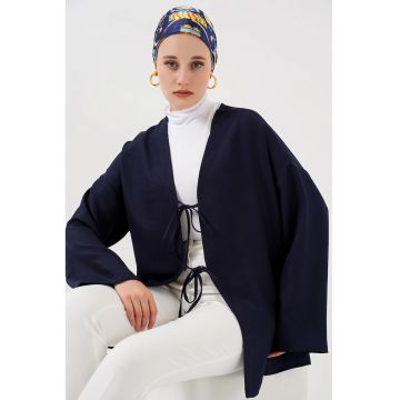 Kimono -  V-Neck Loose Fit - cu Pompom - albastru -