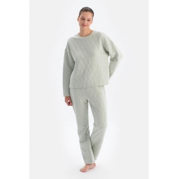 Pantaloni de pijama cu aspect matlasat - Verde pal