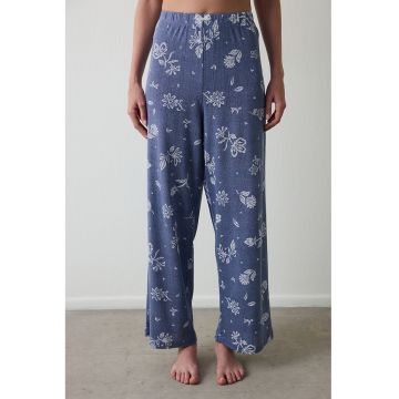 Pantaloni de pijama cu model floral - Alb/Albastru inchis