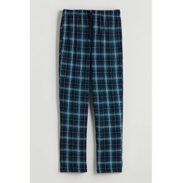 Pantaloni de pijama de bumbac in carouri - Alb/Bleumarin