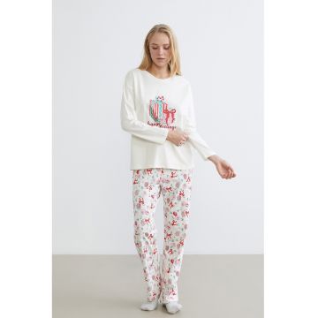 Pantaloni lungi de pijama cu model - Alb/Turcoaz/Roz