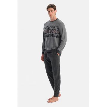 Pantaloni lungi de pijama cu snur de ajustare - Gri inchis