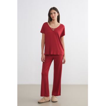 Pijama cu decolteu in V - Rosu