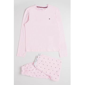 Pijama cu imprimeu logo - Roz pal/Bleumarin