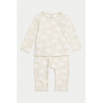 Pijama cu pantaloni lungi din amestec de bumbac - Alb optic/Bej deschis