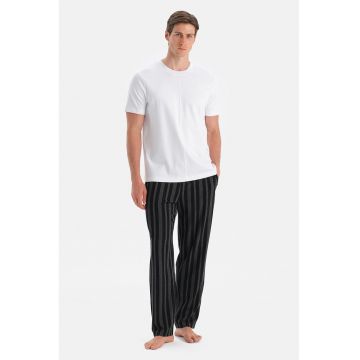 Pijama cu pantaloni uc dungi - Alb/Negru