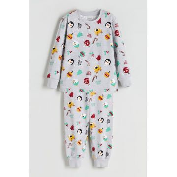 Pijama cu tematica de Craciun - Rosu/Portocaliu/Gri melange