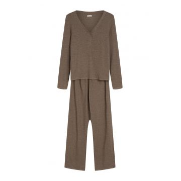 Pijama dama din doua piese - cu maneca lunga - Maro - Cori  Uni
