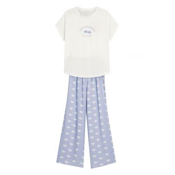 Pijama dama Nubes  crem - albastru deschis