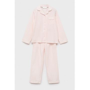 Pijama de bumbac cu dungi - Alb/Piersica