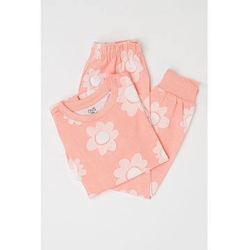 Pijama de bumbac cu imprimeu floral - Roz