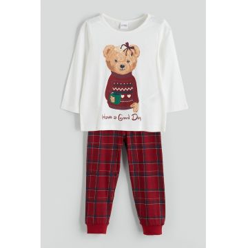 Pijama de bumbac cu pantaloni lungi Xmas - Rosu/Alb