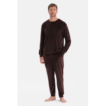 Pijama de catifea cu pantaloni lungi - Maro