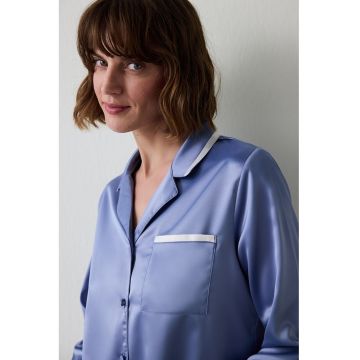 Pijama de satin cu maneci lungi - Albastru lavanda