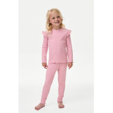 Pijama din amestec de bumbac cu buline - Roz pastel