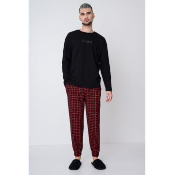 Pijama din amestec de bumbac cu model in carouri si buzunare - Rosu/Negru