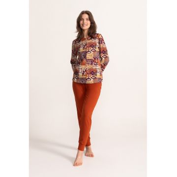 Pijama din amestec de bumbac cu model Lydia - Portocaliu inchis