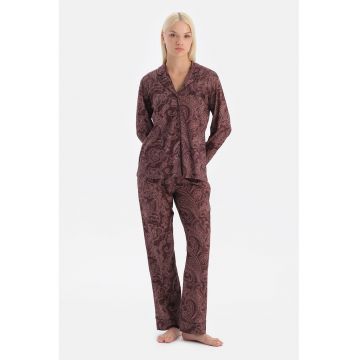 Pijama din amestec de modal cu model paisley - Violet tyrian
