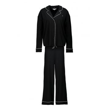 Pijama din amestec de modal si bumbac organic cu pantaloni lungi - Negru